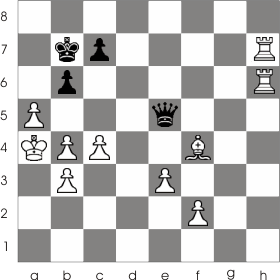 Blocking example. Now, that the king is blocked, Black can perform the checkmate