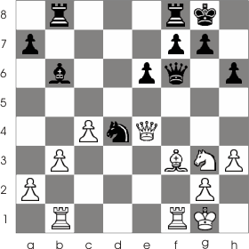 Double check example. Black wins by capturing a white Rook